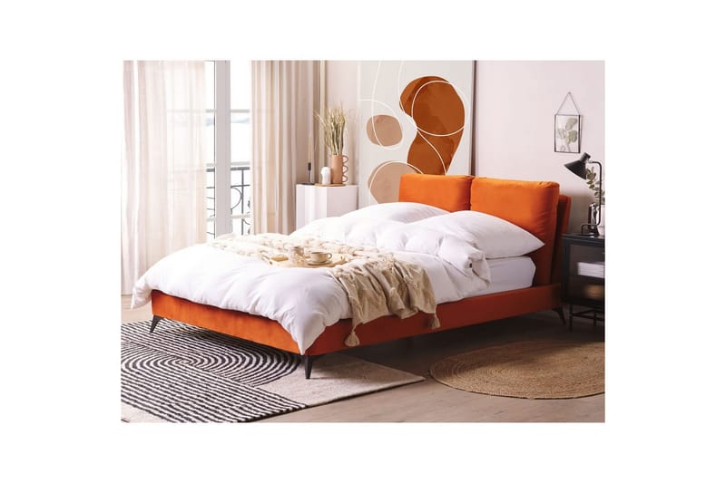 Säng med lamellram Melle - Orange, svart/Sammet, 140x200 cm - Möbler - Sovrum - Sängram & sängstomme