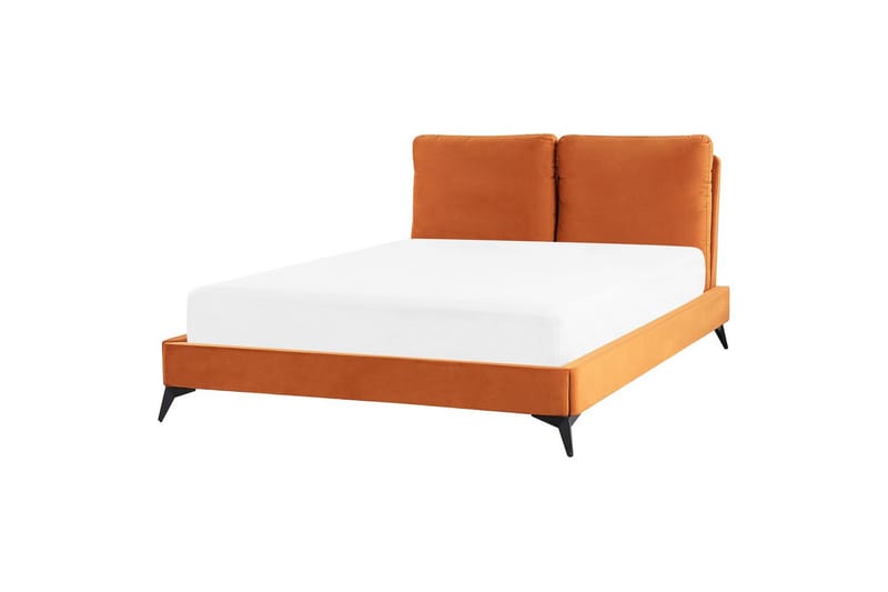 Säng med lamellram Melle - Orange, svart/Sammet, 140x200 cm - Möbler - Sovrum - Sängram & sängstomme