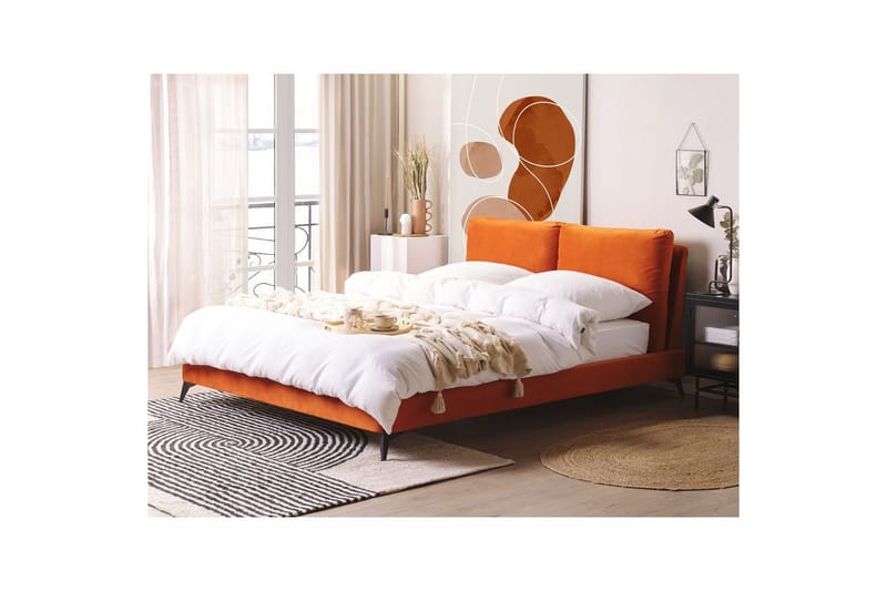 Säng med lamellram Melle - Orange, svart/Sammet, 160x200 cm - Möbler - Sovrum - Sängram & sängstomme