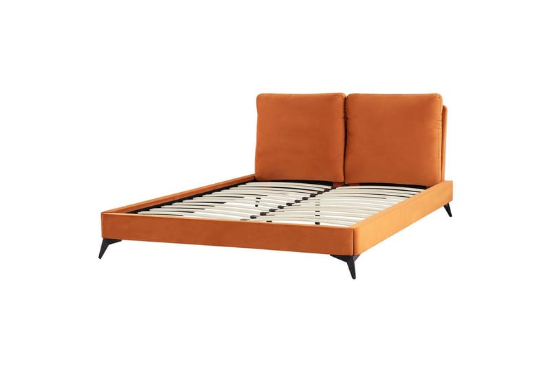 Säng med lamellram Melle - Orange, svart/Sammet, 160x200 cm - Möbler - Sovrum - Sängram & sängstomme