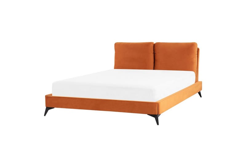 Säng med lamellram Melle - Orange, svart/Sammet, 160x200 cm - Möbler - Sovrum - Sängram & sängstomme