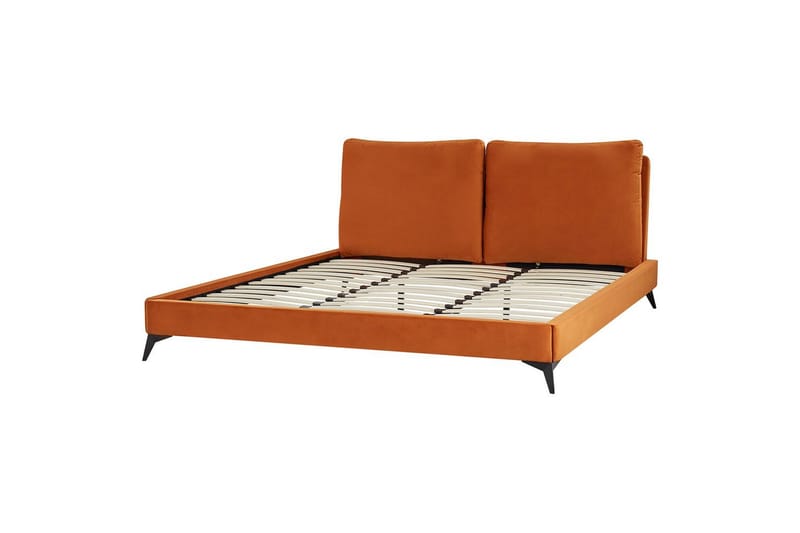 Säng med lamellram Melle - Orange, svart/Sammet, 180x200 cm - Möbler - Sovrum - Sängram & sängstomme