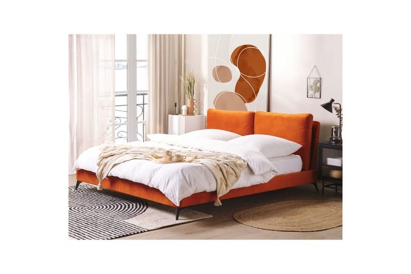 Säng med lamellram Melle - Orange, svart/Sammet, 180x200 cm - Möbler - Sovrum - Sängram & sängstomme