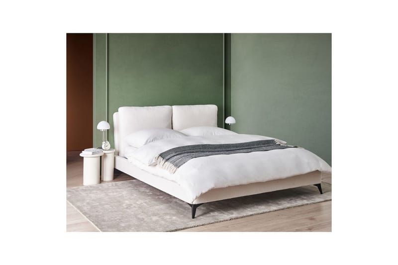 Säng med lamellram Melle - Vit, Svart/Bouclé, 160x200 cm - Möbler - Sovrum - Sängram & sängstomme