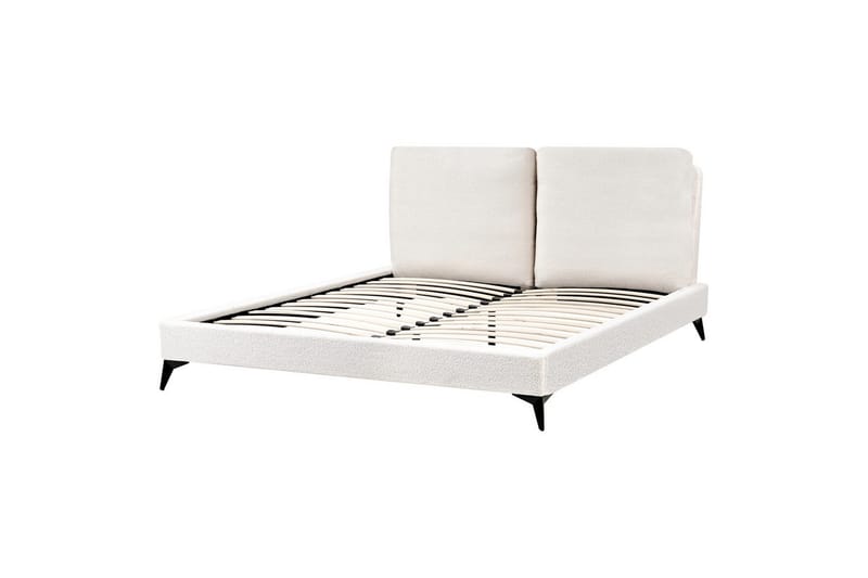 Säng med lamellram Melle - Vit, Svart/Bouclé, 160x200 cm - Möbler - Sovrum - Sängram & sängstomme