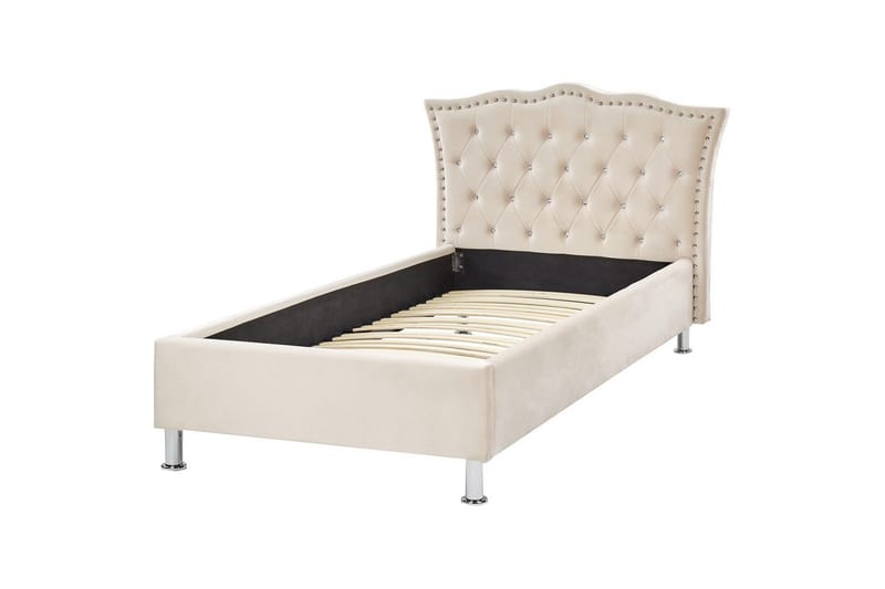 Säng med lamellram Metz - Beige, Silver/Sammet, 90x200 cm - Möbler - Sovrum - Sängram & sängstomme