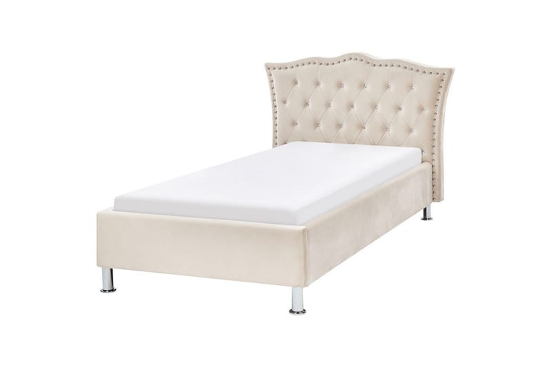 Säng med lamellram Metz - Beige, Silver/Sammet, 90x200 cm - Möbler - Sovrum - Sängram & sängstomme