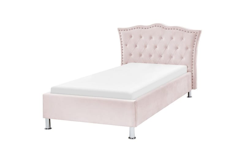 Säng med lamellram Metz - Rosa, Silver/Sammet, 90x200 cm - Möbler - Sovrum - Sängram & sängstomme