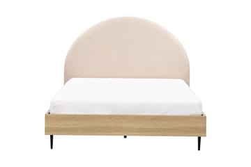 Säng med lamellram Millay - Beige, ljust trä, svart/Bouclé, 140x200 cm - Möbler - Sovrum - Sängram & sängstomme