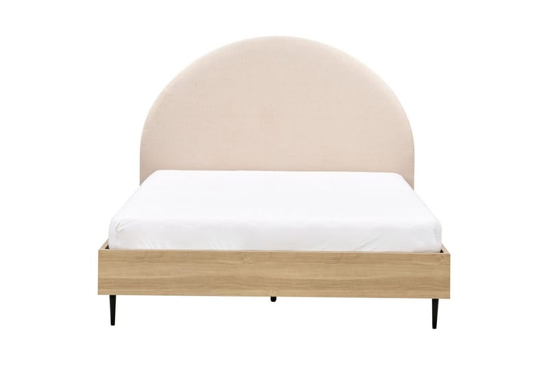 Säng med lamellram Millay - Beige, ljust trä, svart/Bouclé, 140x200 cm - Möbler - Sovrum - Sängram & sängstomme
