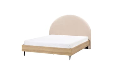 Säng med lamellram Millay - Beige, ljust trä, svart/Bouclé, 140x200 cm - Möbler - Sovrum - Sängram & sängstomme