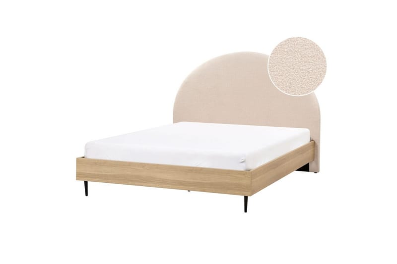 Säng med lamellram Millay - Beige, ljust trä, svart/Bouclé, 140x200 cm - Möbler - Sovrum - Sängram & sängstomme