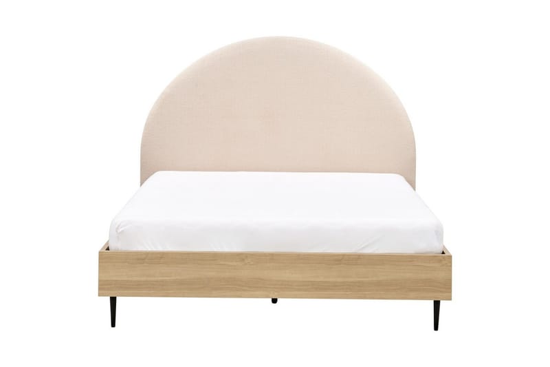 Säng med lamellram Millay - Beige, ljust trä, svart/Bouclé, 140x200 cm - Möbler - Sovrum - Sängram & sängstomme