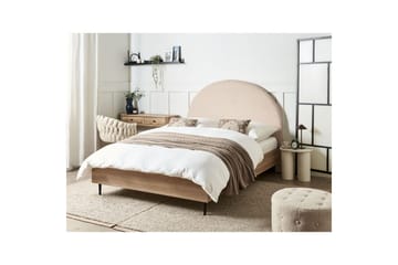 Säng med lamellram Millay - Beige, ljust trä, svart/Bouclé, 140x200 cm - Möbler - Sovrum - Sängram & sängstomme