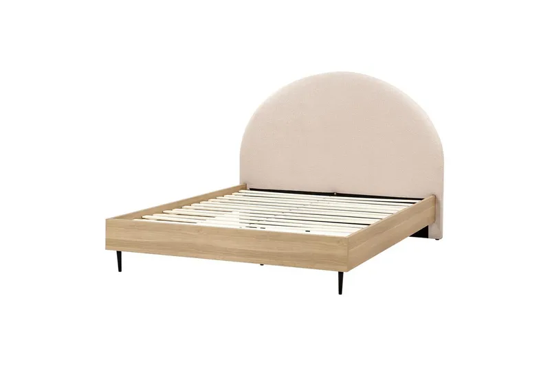 Säng med lamellram Millay - Beige, ljust trä, svart/Bouclé, 140x200 cm - Möbler - Sovrum - Sängram & sängstomme