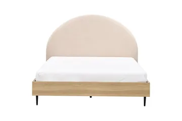 Säng med lamellram Millay - Beige, ljust trä, svart/Bouclé, 160x200 cm - Möbler - Sovrum - Sängram & sängstomme