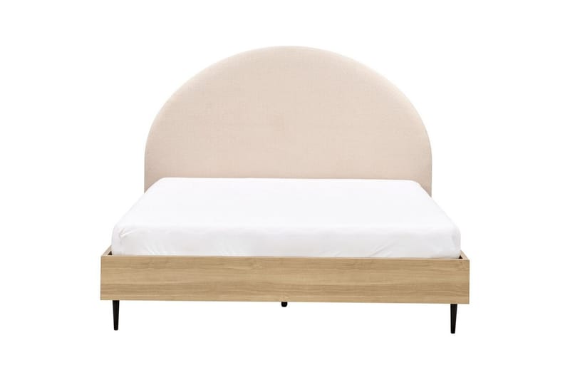 Säng med lamellram Millay - Beige, ljust trä, svart/Bouclé, 160x200 cm - Möbler - Sovrum - Sängram & sängstomme