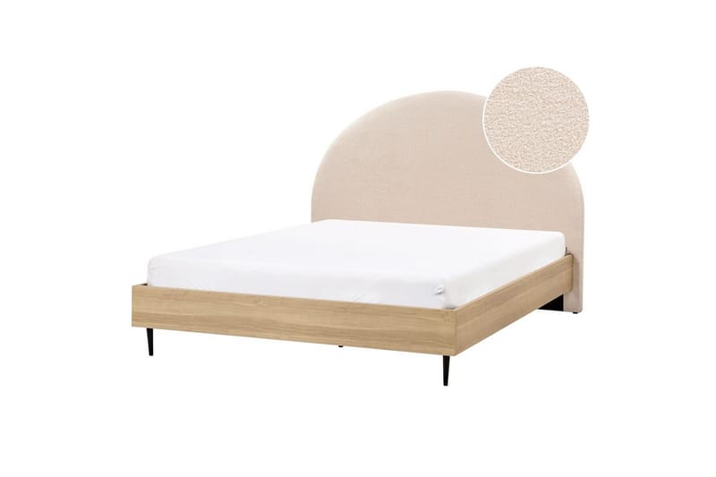 Säng med lamellram Millay - Beige, ljust trä, svart/Bouclé, 160x200 cm - Möbler - Sovrum - Sängram & sängstomme
