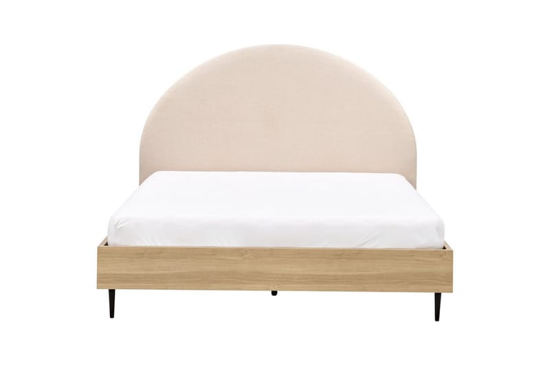 Säng med lamellram Millay - Beige, ljust trä, svart/Bouclé, 160x200 cm - Möbler - Sovrum - Sängram & sängstomme