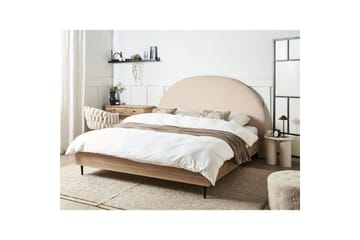 Säng med lamellram Millay - Beige, ljust trä, svart/Bouclé, 180x200 cm - Möbler - Sovrum - Sängram & sängstomme