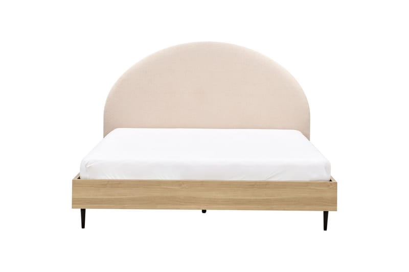 Säng med lamellram Millay - Beige, ljust trä, svart/Bouclé, 180x200 cm - Möbler - Sovrum - Sängram & sängstomme