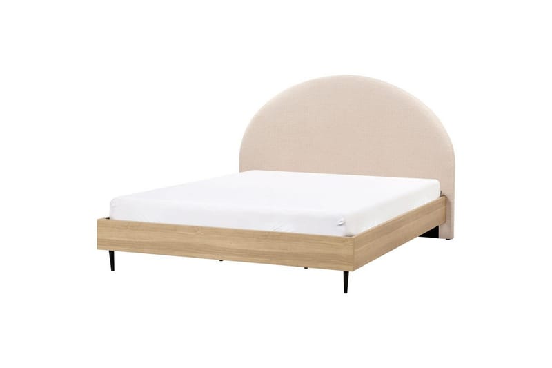 Säng med lamellram Millay - Beige, ljust trä, svart/Bouclé, 180x200 cm - Möbler - Sovrum - Sängram & sängstomme