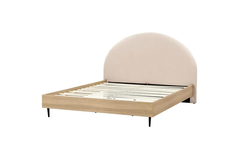Säng med lamellram Millay - Beige, ljust trä, svart/Bouclé, 180x200 cm - Möbler - Sovrum - Sängram & sängstomme