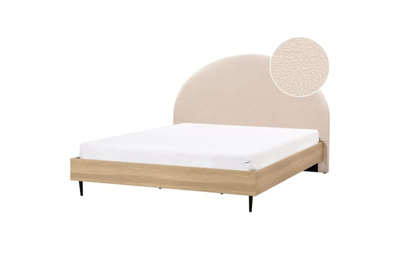 Säng med lamellram Millay - Beige, ljust trä, svart/Bouclé, 180x200 cm - Möbler - Sovrum - Sängram & sängstomme