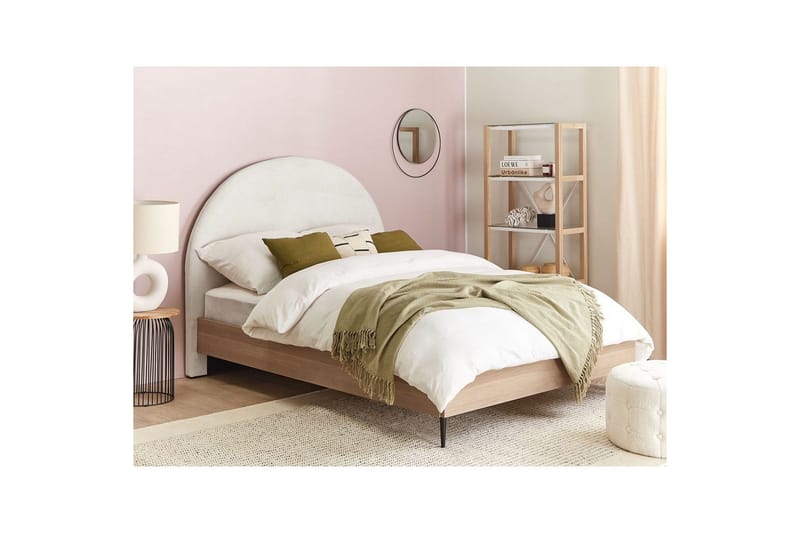 Säng med lamellram Millay - Vit, ljust trä, svart/Polyester, 140x200 cm - Möbler - Sovrum - Sängram & sängstomme