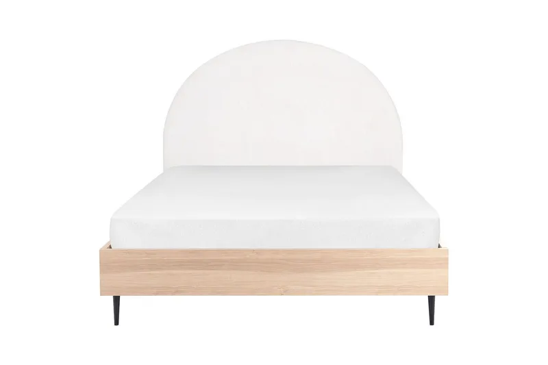 Säng med lamellram Millay - Vit, ljust trä, svart/Polyester, 140x200 cm - Möbler - Sovrum - Sängram & sängstomme