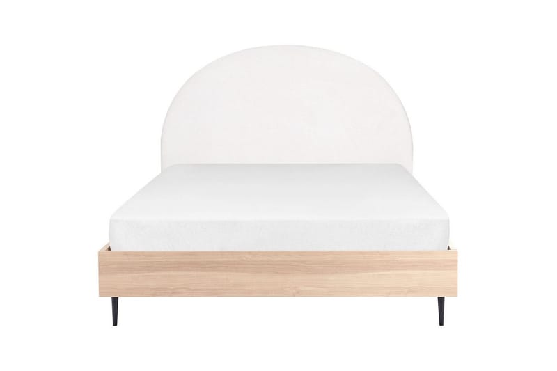 Säng med lamellram Millay - Vit, ljust trä, svart/Polyester, 160x200 cm - Möbler - Sovrum - Sängram & sängstomme