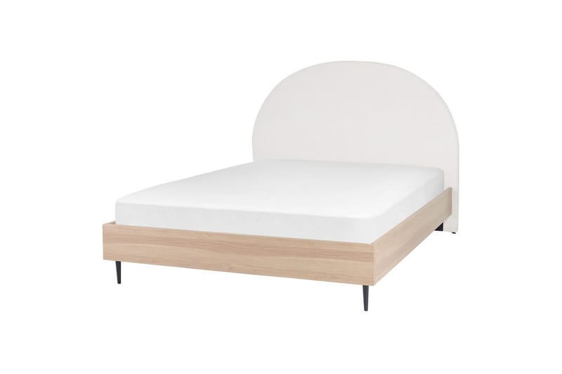 Säng med lamellram Millay - Vit, ljust trä, svart/Polyester, 160x200 cm - Möbler - Sovrum - Sängram & sängstomme