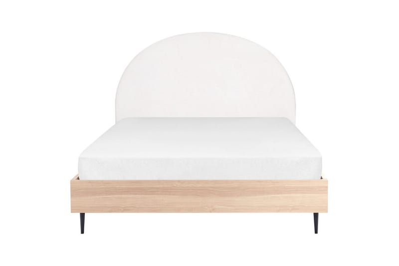 Säng med lamellram Millay - Vit, ljust trä, svart/Polyester, 160x200 cm - Möbler - Sovrum - Sängram & sängstomme