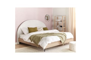 Säng med lamellram Millay - Vit, ljust trä, svart/Polyester, 180x200 cm - Möbler - Sovrum - Sängram & sängstomme
