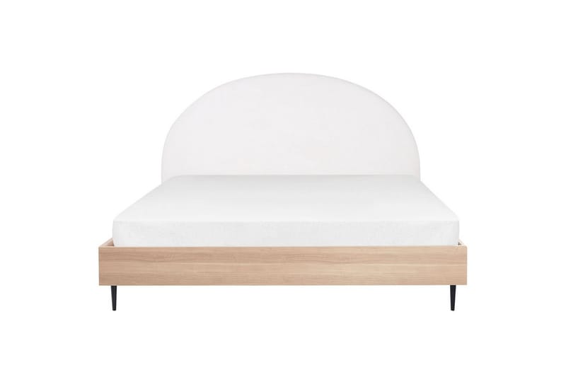 Säng med lamellram Millay - Vit, ljust trä, svart/Polyester, 180x200 cm - Möbler - Sovrum - Sängram & sängstomme