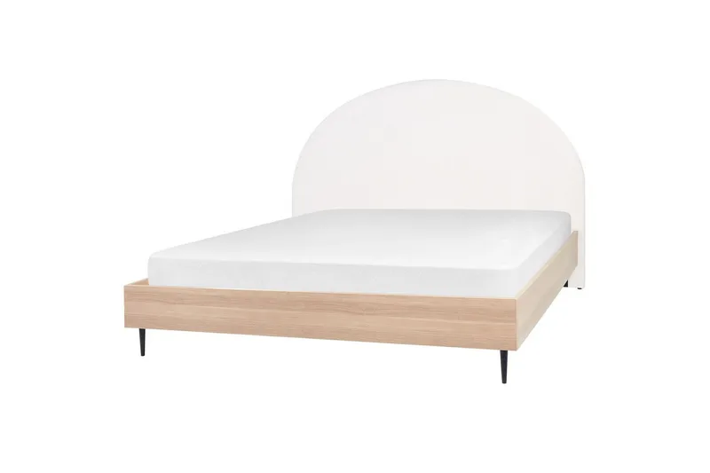 Säng med lamellram Millay, Vit, ljust trä, svart/Polyester, 180x200 cm