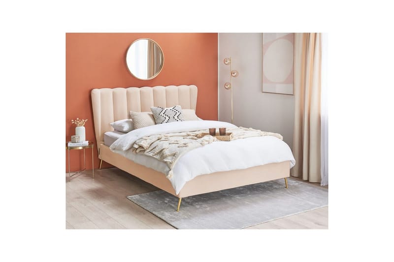 Säng med lamellram Miribel - Beige, guld, 140x200 cm - Möbler - Sovrum - Sängram & sängstomme
