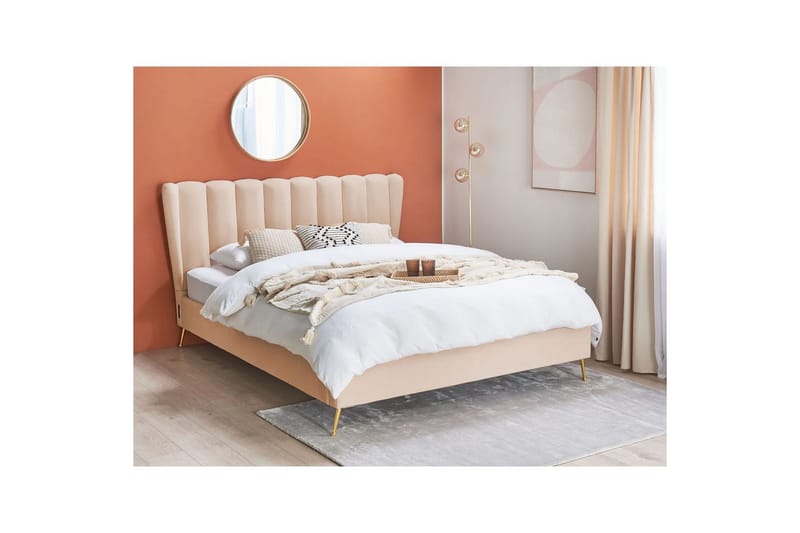 Säng med lamellram Miribel - Beige, guld, 160x200 cm - Möbler - Sovrum - Sängram & sängstomme