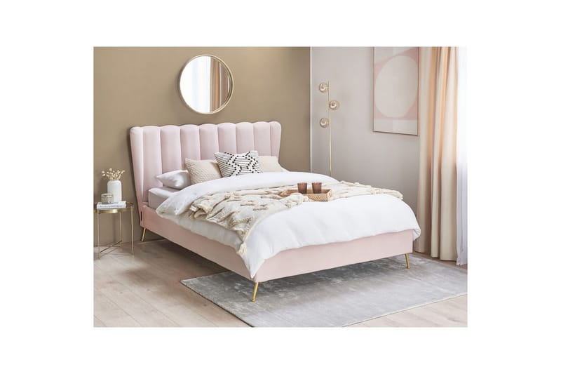Säng med lamellram Miribel - Rosa, guld, 140x200 cm - Möbler - Sovrum - Sängram & sängstomme