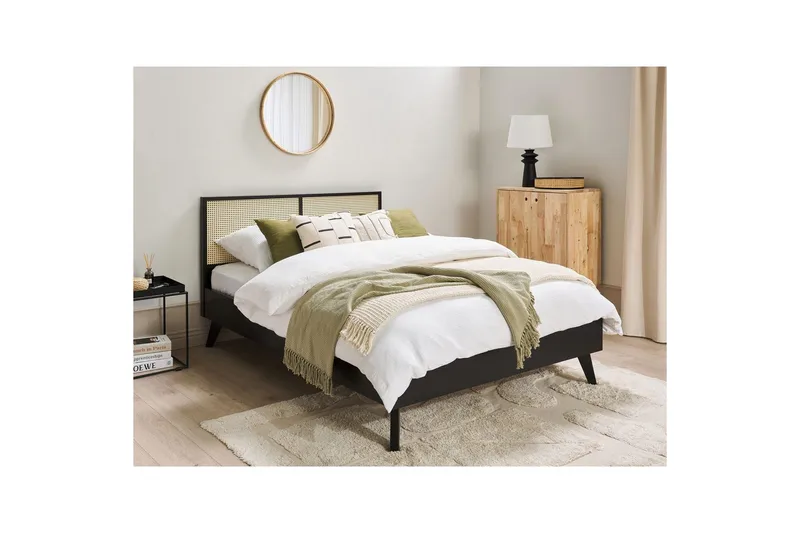 Säng med lamellram Monpazier - Svart, ljust trä, 140x200 cm - Möbler - Sovrum - Sängram & sängstomme