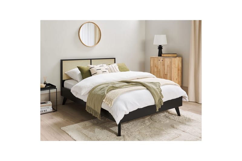 Säng med lamellram Monpazier - Svart, ljust trä, 140x200 cm - Möbler - Sovrum - Sängram & sängstomme