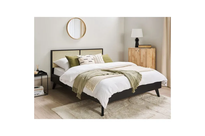 Säng med lamellram Monpazier - Svart, ljust trä, 160x200 cm - Möbler - Sovrum - Sängram & sängstomme