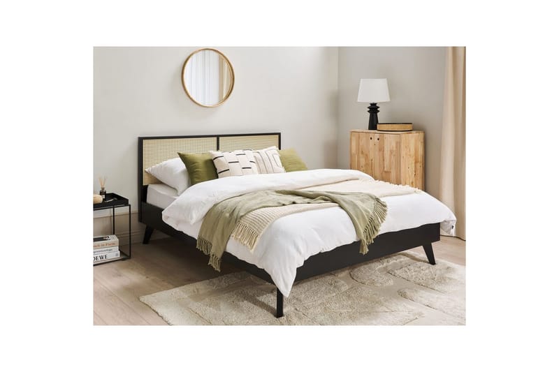 Säng med lamellram Monpazier - Svart, ljust trä, 160x200 cm - Möbler - Sovrum - Sängram & sängstomme