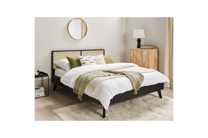 Säng med lamellram Monpazier - Svart, ljust trä, 160x200 cm - Möbler - Sovrum - Sängram & sängstomme