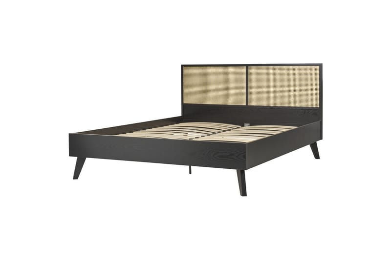 Säng med lamellram Monpazier - Svart, ljust trä, 160x200 cm - Möbler - Sovrum - Sängram & sängstomme