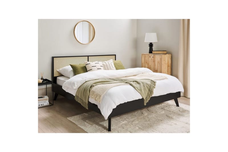 Säng med lamellram Monpazier - Svart, ljust trä, 180x200 cm - Möbler - Sovrum - Sängram & sängstomme