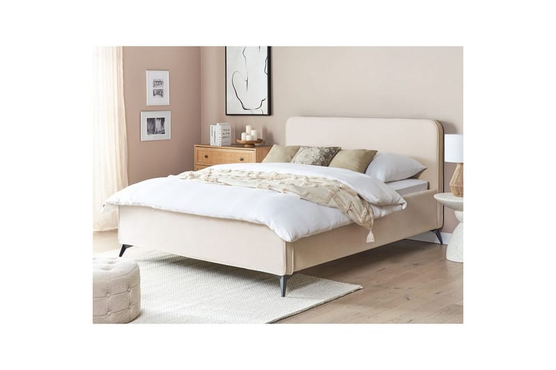 Säng med lamellram Valognes - Ljusbeige, svart, 160x200 cm - Möbler - Sovrum - Sängram & sängstomme