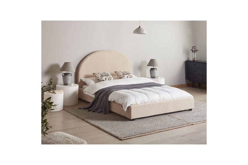 Säng med lamellram Vaucluse - Beige/Bouclé, 140x200 cm - Möbler - Sovrum - Sängram & sängstomme