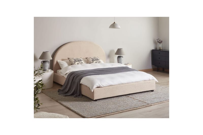 Säng med lamellram Vaucluse - Beige/Bouclé, 160x200 cm - Möbler - Sovrum - Sängram & sängstomme