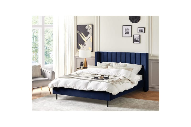 Säng med lamellram Villette - Blå, Svart, 160x200 cm - Möbler - Sovrum - Sängram & sängstomme